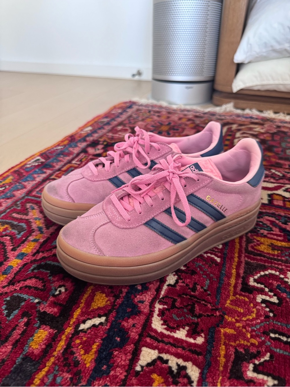 adidas Gazelle Platform Sneakers in Pink with Navy Stripes